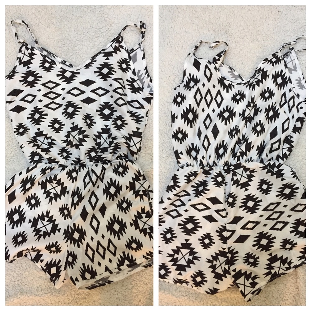 Tribal print black and white romper