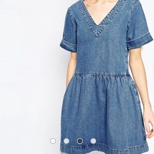 ASOS Denim Smock Dress In Mid-Wash Blue