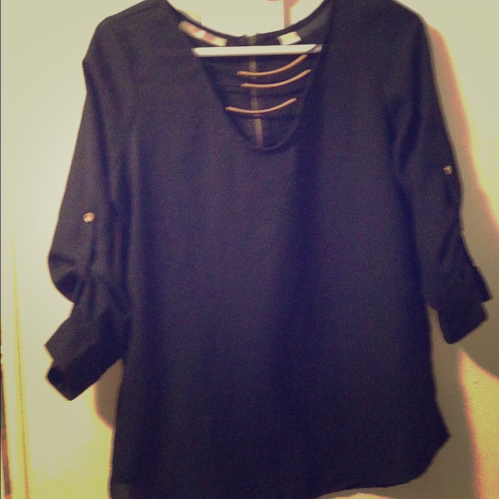 Gold Rod Necklace - Black Boss Blouse - Business