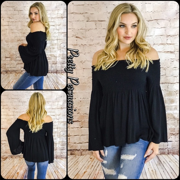 Pretty Persuasions Tops - LAST TWO‼️ NWT Black Bell Sleeve Off Shoulder Top