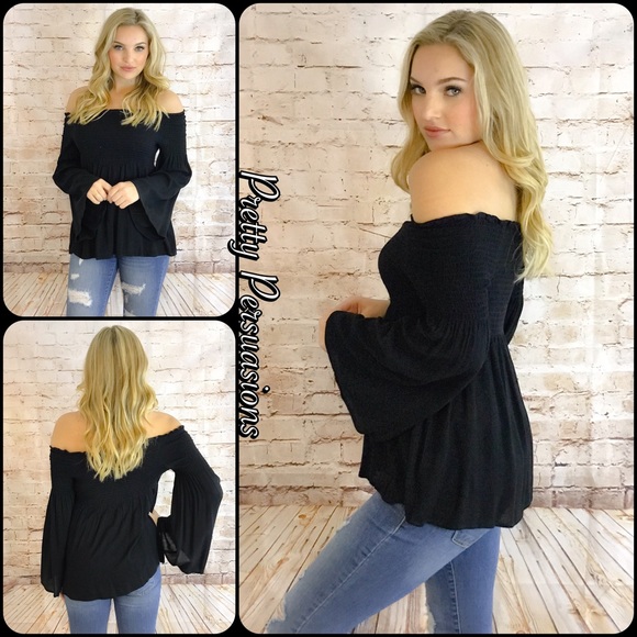 LAST TWO‼️ NWT Black Bell Sleeve Off Shoulder Top - Picture 2 of 8