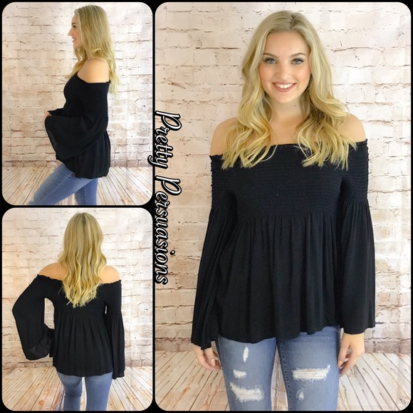 LAST TWO‼️ NWT Black Bell Sleeve Off Shoulder Top - Picture 5 of 8