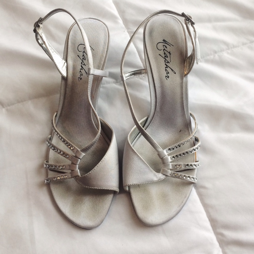 silver high heels