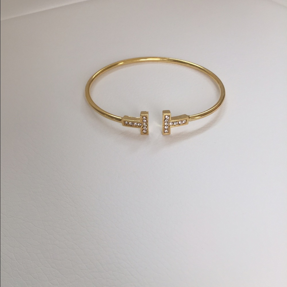 Gold T Bangle with crystals