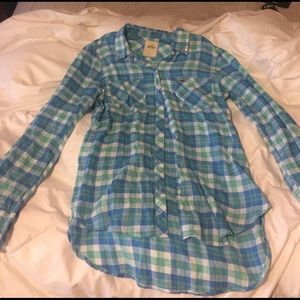 Blue and green flannel button up