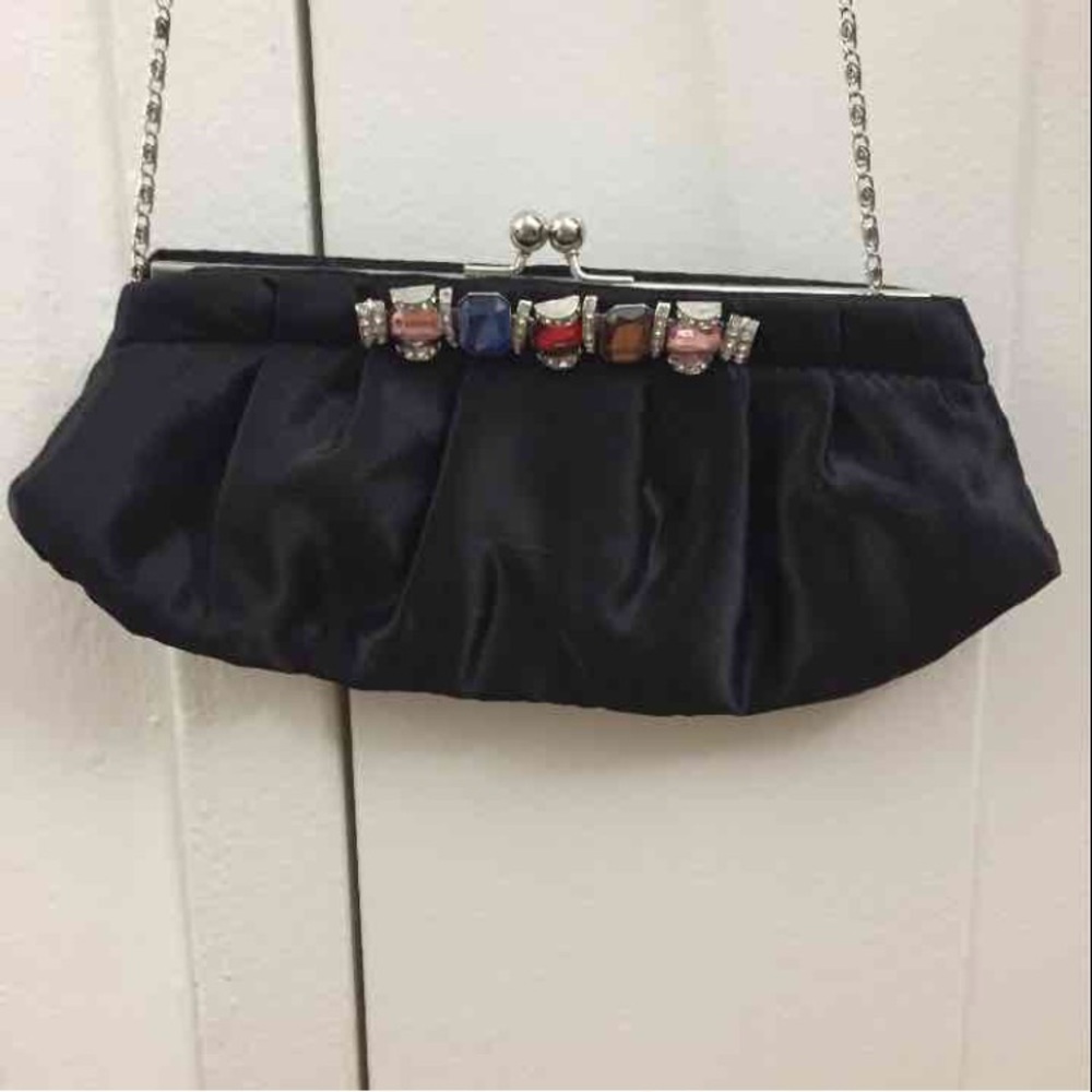 Jeweled studded black clutch
