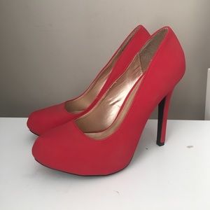 Faux Suede Red Pumps