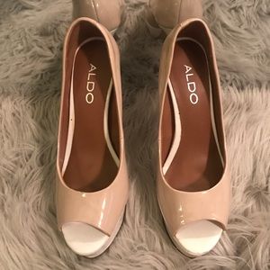 Tan and white heels