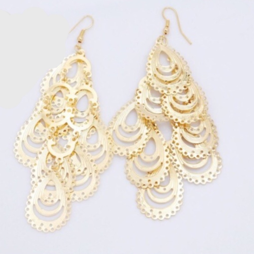 Gold Plated Long Drop Dangle Earrings - Picture 3 of 4