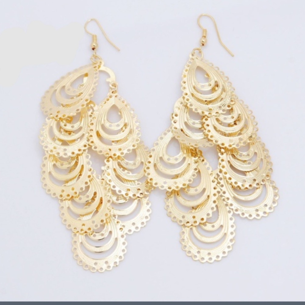 Gold Plated Long Drop Dangle Earrings - Picture 4 of 4