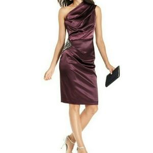 Eliza J One Shoulder Beaded Satin Dress