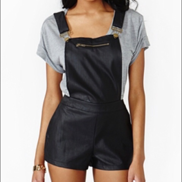 leather overall shorts