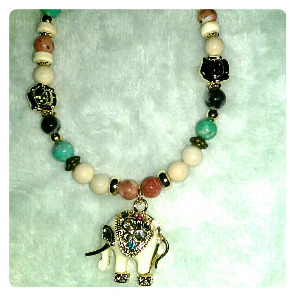 18 K gold plated beaded elephant bracelet