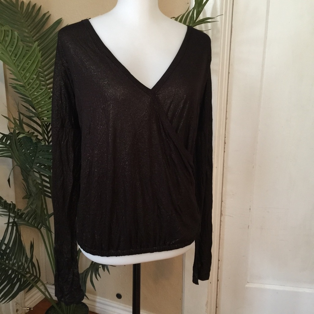 Womens Black Metallic Blouse Shirt Juniors L