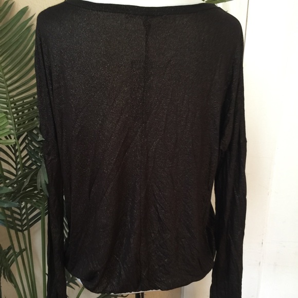 Womens Black Metallic Blouse Shirt Juniors L - Picture 3 of 4