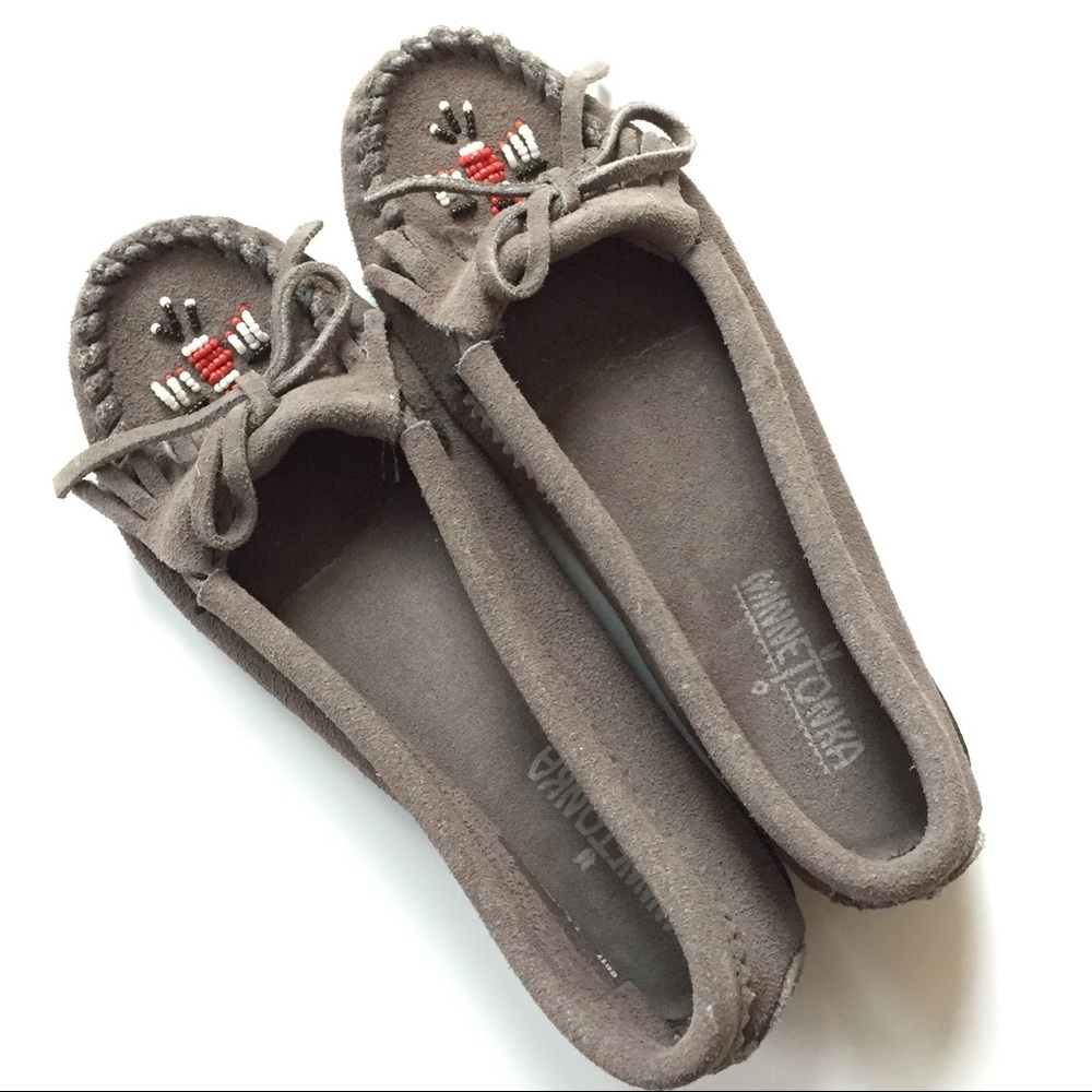 Minnetonka Moccasins Grey Beaded Flats