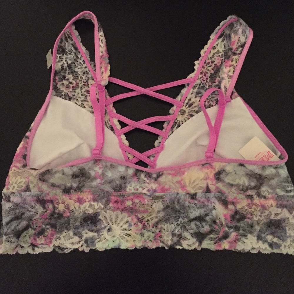 NEW! PINK wildflower plunge lace unlined bralette - Picture 3 of 4