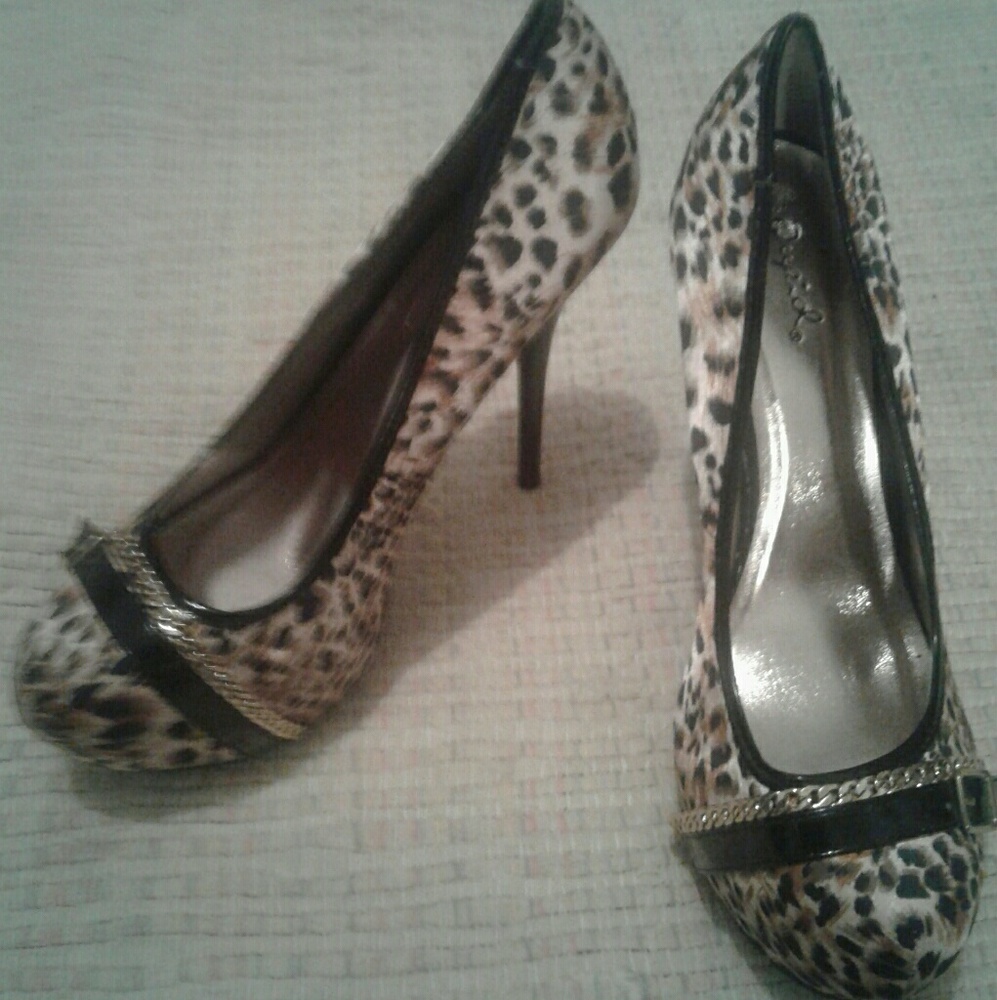 Leopard print slip on stiletto heels
