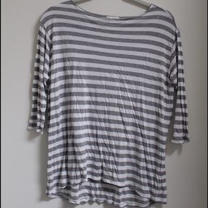 GAP Gray & White Striped Piko Top