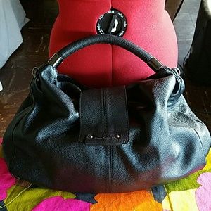 Black leather hobo  bag by Kenneth Cole