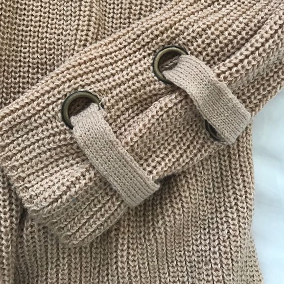 SOLD! Lace up Tan Sweater - Picture 3 of 3