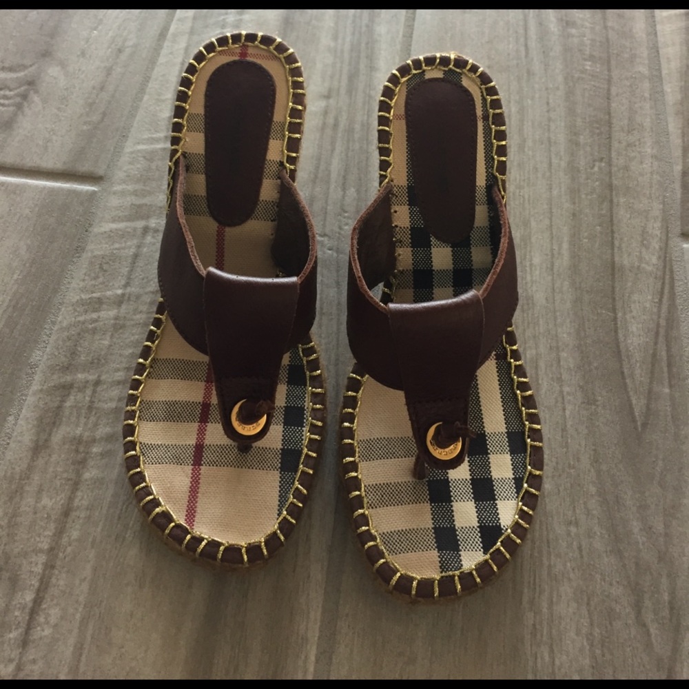 Burberry brown Nova check leather wedges