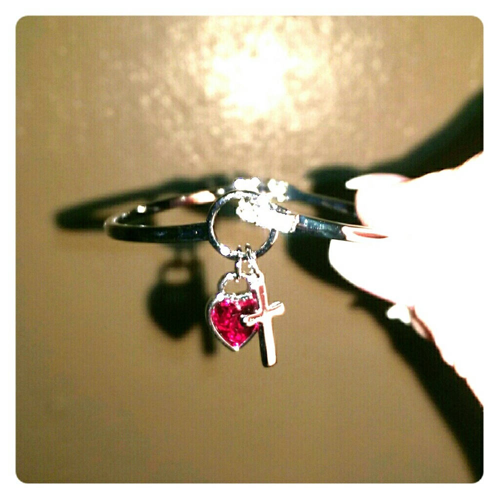 18 K Gold. Plated  gold and Red Crystal Heart and