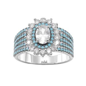 Pave Turquoise CZ Sterling Silver Solitaire Ring