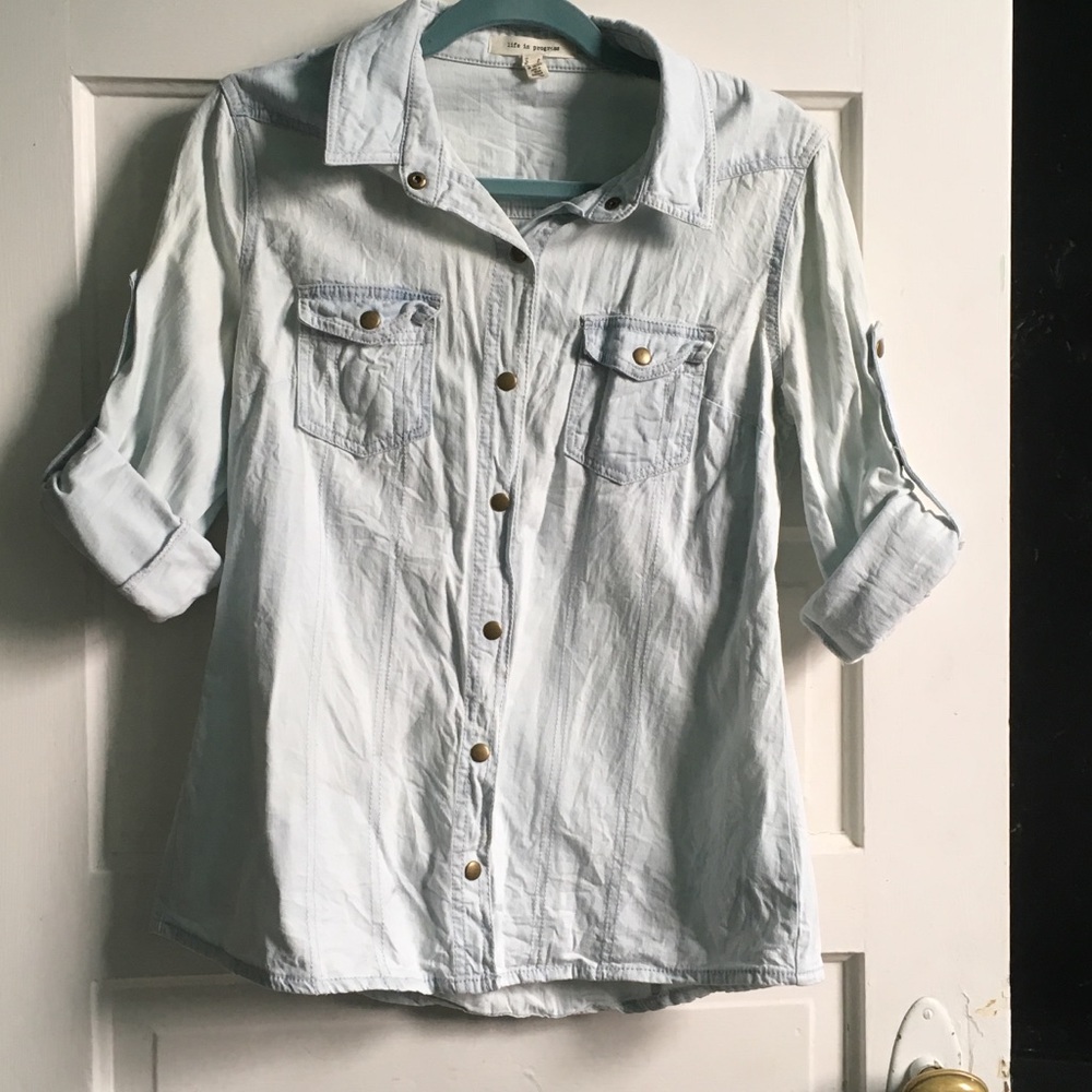 Life in Progress Distressed/Wrinkled Jean Shirt