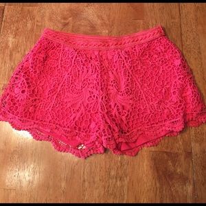 Pink lace short shorts