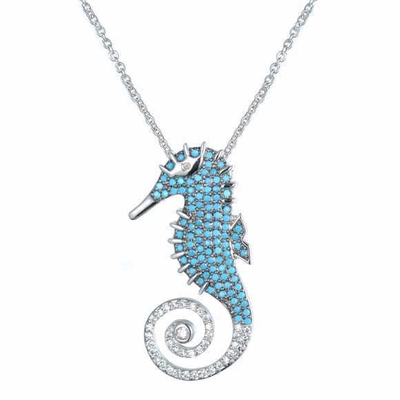 Jewelry - Turquoise CZ Seahorse Sterling Silver Necklace