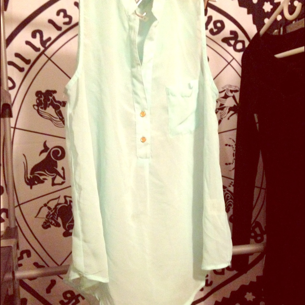 Baby Blue Muscle Tee Button Up Blouse - Summertime