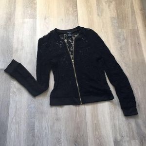 Black and Gold Lace Zip Up