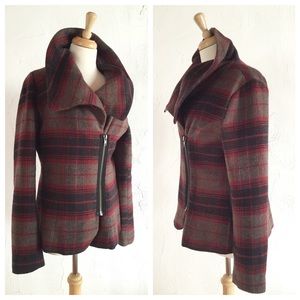 BB Dakota Red Plaid Wool Moto Jacket