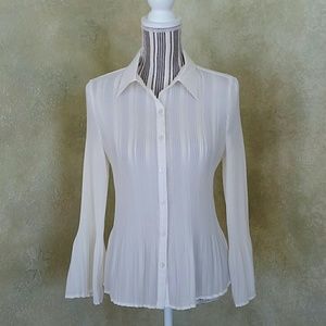 PETITE SOPHISTICATE ECRU PLEATED BLOUSE