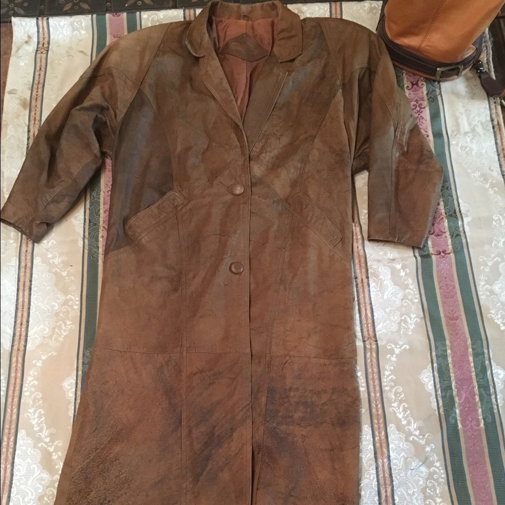 Vintage long leather  jacket