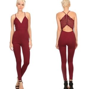Sleeveless Bodycon Jumpsuit - Wine