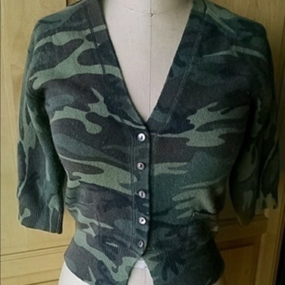 Lucky Brand lambswool camo cardigan XS