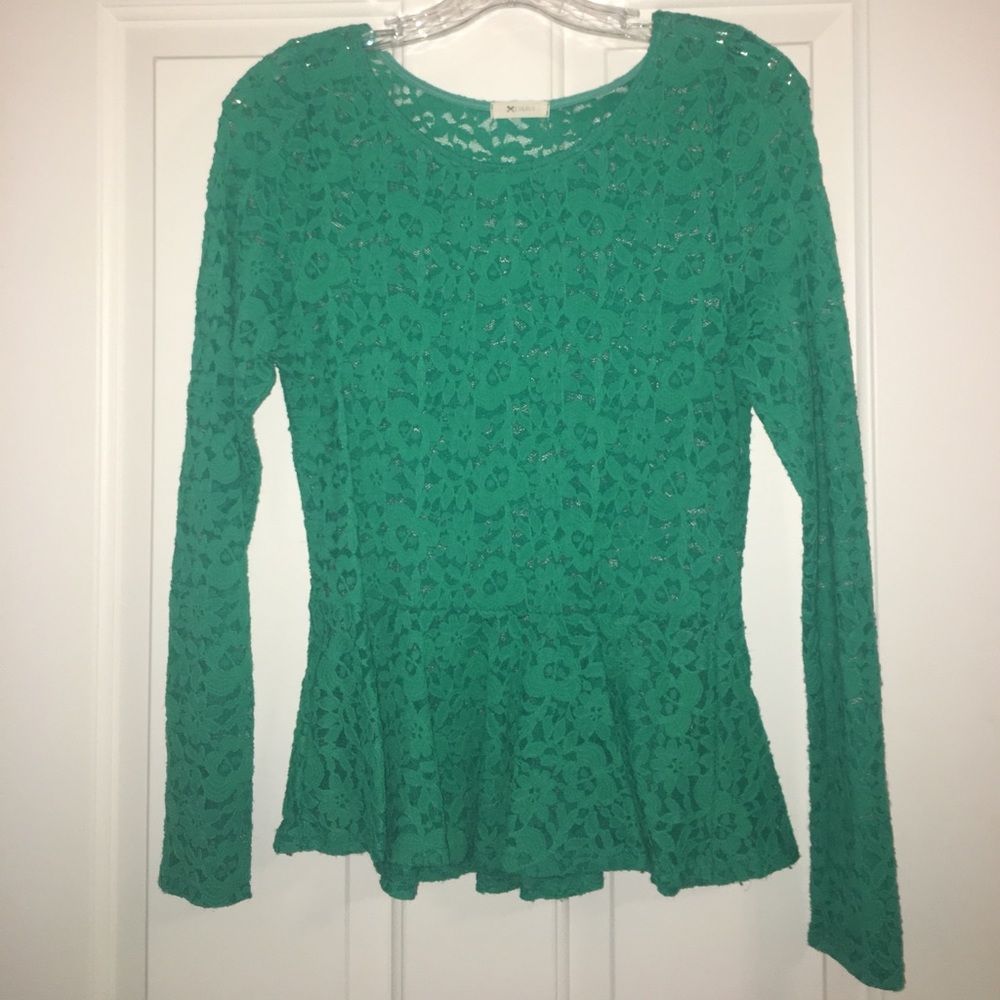 Seafoam/turq lace peplum long sleeve shirt