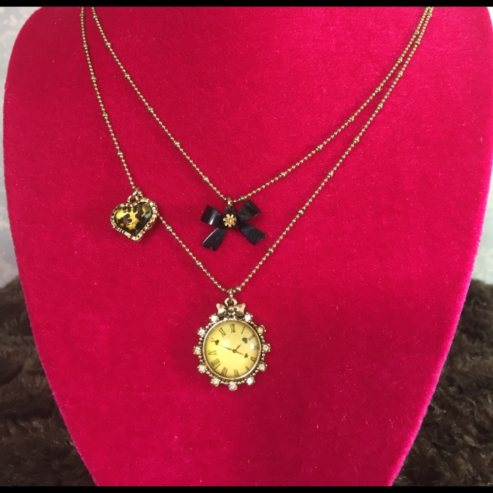 Betsey Johnson Clock & Bow Necklace