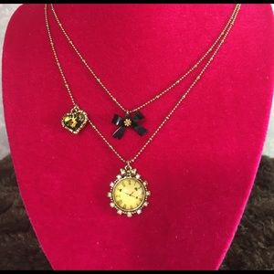 Betsey Johnson Clock & Bow Necklace