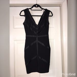 XOXO Black V-Neck Mini Dress W/ Satin Piping