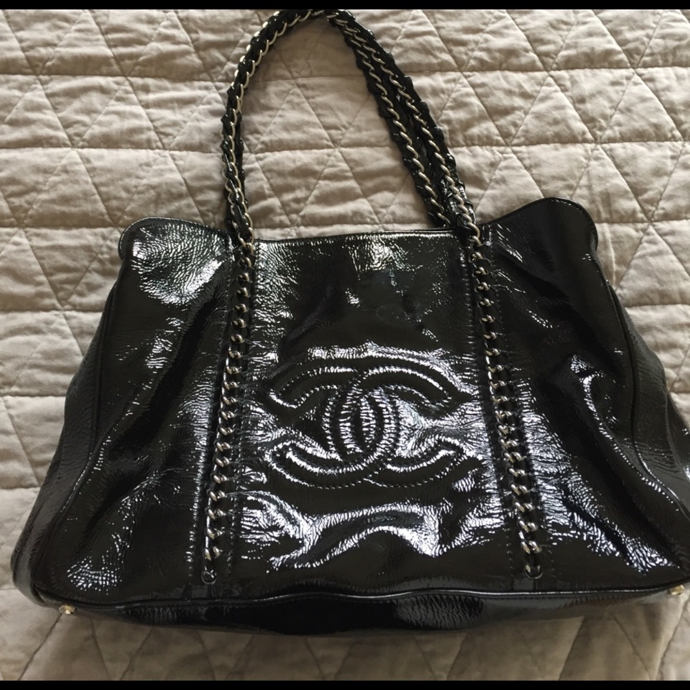 Chanel Black Patent Leather Large Tote