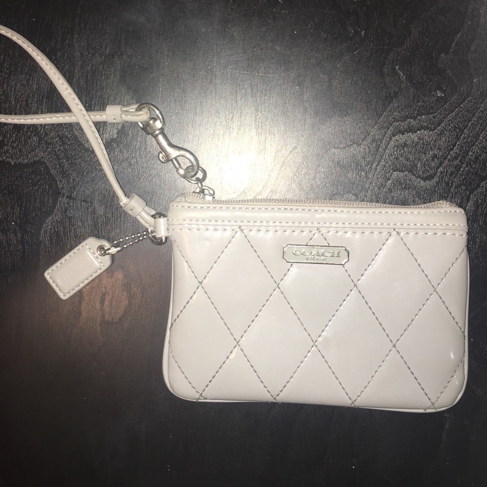 Silver Coach quilted leather wristlet