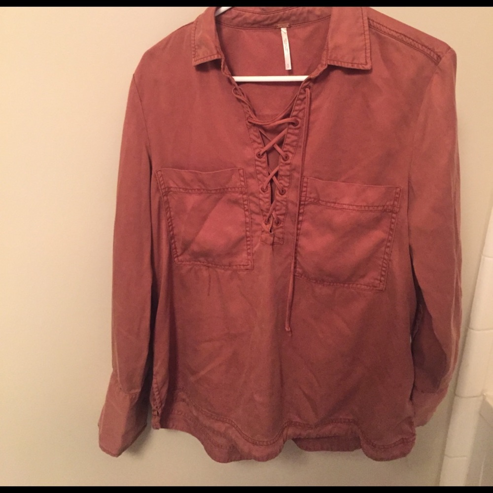 Free people red clay loose lace up knit