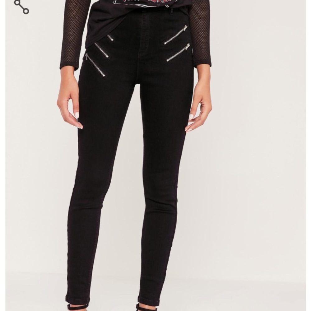 NWT MISSGUIDED Vice Black Multizip HighWaist Jeans