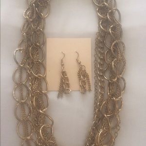 Gold Chained Necklace and Earrings Set