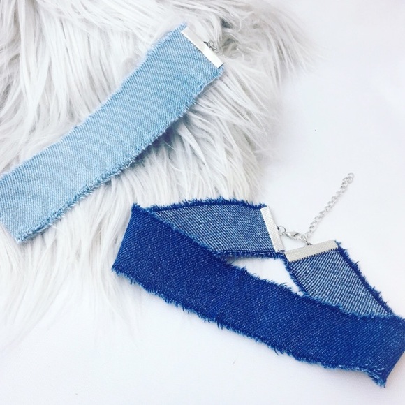 Brandy Melville Jewelry - 🌿 Bundle of Denim Blue Jean Frayed Chokers