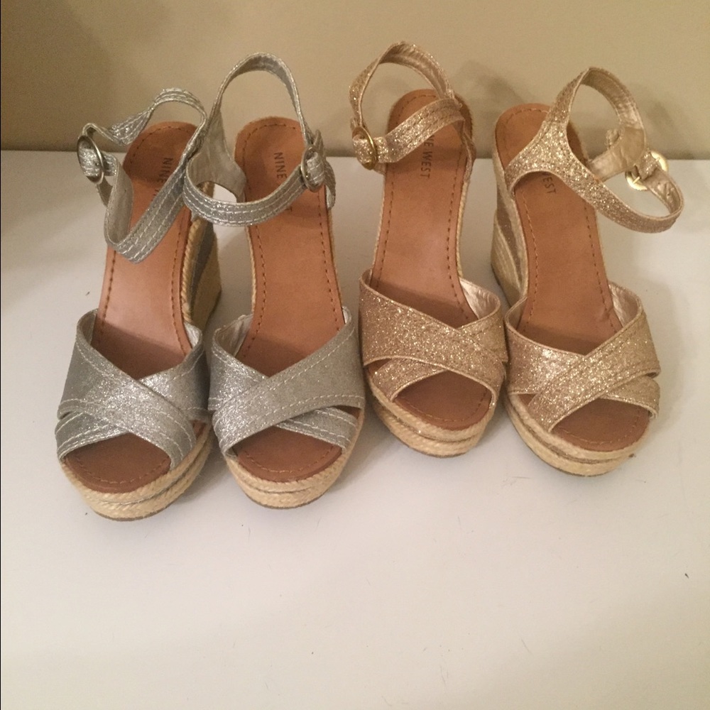 Nine West silver gold wedges lot size 7.5
