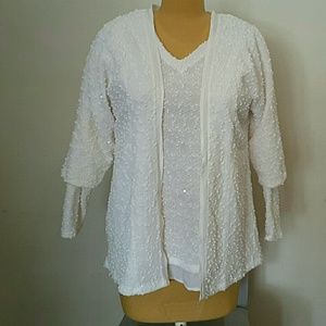 APT9 WHITE 2PC NUBBY STRETCH KNIT SETW/SEQUINS  1X
